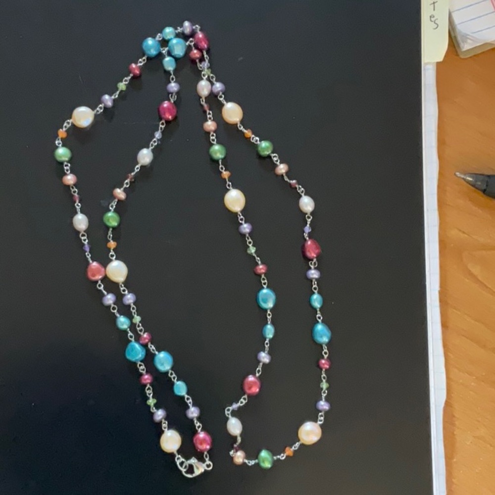 Multicolor colored Honora pearls 36” long